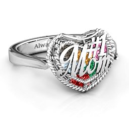 Caged Hearts Ring with 2-6 Stones in 925 Sterling Silver with Garnet, Emerald, Aquamarine, Citrine, Smokey Quartz, and Pink Tourmaline