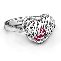 Caged Hearts Ring with 2-6 Stones in 925 Sterling Silver with Ruby, Aquamarine, Citrine, Smokey Quartz, and Pink Tourmaline