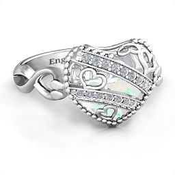 Caged Hearts Ring with 2-6 Stones in 925 Sterling Silver with Opal, Citrine, Smokey Quartz, and Pink Tourmaline