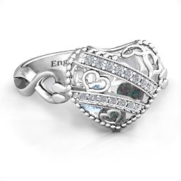 Caged Hearts Ring with 2-6 Stones in 925 Sterling Silver with Alexandrite, Aquamarine, Citrine, Smokey Quartz, and Pink Tourmaline