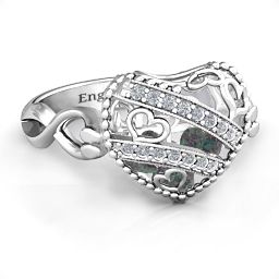 Caged Hearts Ring with 2-6 Stones in 925 Sterling Silver with Alexandrite, Citrine, Smokey Quartz, and Pink Tourmaline