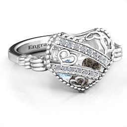 Caged Hearts Ring with 2-6 Stones in 925 Sterling Silver with Smokey Quartz, Aquamarine, Citrine, and Pink Tourmaline
