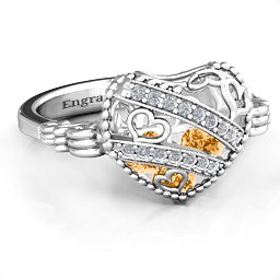 Caged Hearts Ring with 2-6 Stones in 925 Sterling Silver with Citrine, Smokey Quartz, and Pink Tourmaline