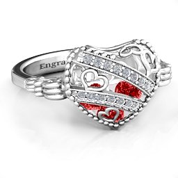 Caged Hearts Ring with 2-6 Stones in 925 Sterling Silver with Garnet, Citrine, Smokey Quartz, and Pink Tourmaline