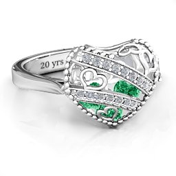 Caged Hearts Ring with 2-6 Stones in 925 Sterling Silver with Emerald, Citrine, Smokey Quartz, and Pink Tourmaline