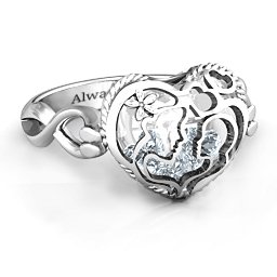 Caged Hearts Ring with 2-6 Stones in 925 Sterling Silver with Diamond, Citrine, Smokey Quartz, and Pink Tourmaline