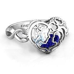 Caged Hearts Ring with 2-6 Stones in 925 Sterling Silver with Blue Sapphire, Aquamarine, Citrine, Smokey Quartz, and Pink Tourmaline
