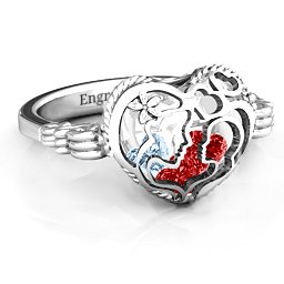 Caged Hearts Ring with 2-6 Stones in 925 Sterling Silver with Garnet, Aquamarine, Citrine, Smokey Quartz, and Pink Tourmaline