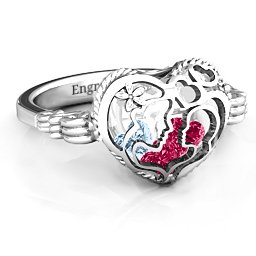 Caged Hearts Ring with 2-6 Stones in 925 Sterling Silver with Ruby, Aquamarine, Citrine, Smokey Quartz, and Pink Tourmaline