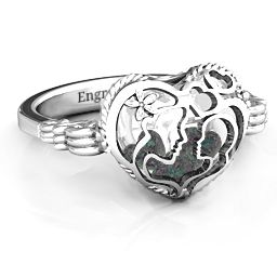 Caged Hearts Ring with 2-6 Stones in 925 Sterling Silver with Alexandrite, Citrine, Smokey Quartz, and Pink Tourmaline