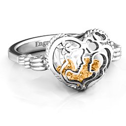 Caged Hearts Ring with 2-6 Stones in 925 Sterling Silver with Citrine, Smokey Quartz, and Pink Tourmaline