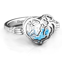 Caged Hearts Ring with 2-6 Stones in 925 Sterling Silver with Blue Topaz, Aquamarine, Citrine, Smokey Quartz, and Pink Tourmaline