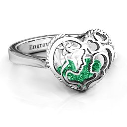 Caged Hearts Ring with 2-6 Stones in 925 Sterling Silver with Emerald, Citrine, Smokey Quartz, and Pink Tourmaline