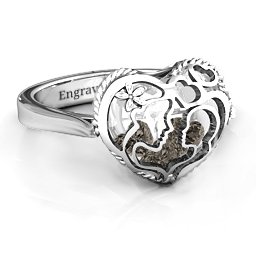Caged Hearts Ring with 2-6 Stones in 925 Sterling Silver with Smokey Quartz, Citrine, and Pink Tourmaline