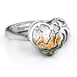 Caged Hearts Ring with 2-6 Stones in 925 Sterling Silver with Citrine, Smokey Quartz, and Pink Tourmaline