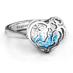 Caged Hearts Ring with 2-6 Stones in 925 Sterling Silver with Blue Topaz, Citrine, Smokey Quartz, and Pink Tourmaline