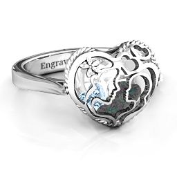 Caged Hearts Ring with 2-6 Stones in 925 Sterling Silver with Alexandrite, Aquamarine, Citrine, Smokey Quartz, and Pink Tourmaline