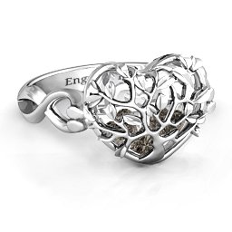 Caged Hearts Ring with 2-6 Stones in 925 Sterling Silver with Smokey Quartz, Citrine, and Pink Tourmaline