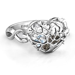 Caged Hearts Ring with 2-6 Stones in 925 Sterling Silver with Smokey Quartz, Aquamarine, Citrine, and Pink Tourmaline