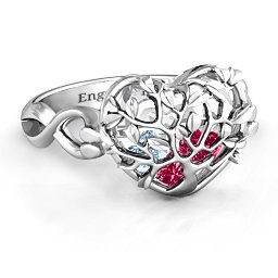 Caged Hearts Ring with 2-6 Stones in 925 Sterling Silver with Ruby, Aquamarine, Citrine, Smokey Quartz, and Pink Tourmaline