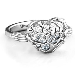 Caged Hearts Ring with 2-6 Stones in 925 Sterling Silver with Diamond, Citrine, Smokey Quartz, and Pink Tourmaline