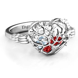 Caged Hearts Ring with 2-6 Stones in 925 Sterling Silver with Garnet, Aquamarine, Citrine, Smokey Quartz, and Pink Tourmaline