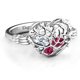 Caged Hearts Ring with 2-6 Stones in 925 Sterling Silver with Ruby, Aquamarine, Citrine, Smokey Quartz, and Pink Tourmaline