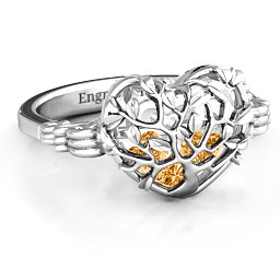 Caged Hearts Ring with 2-6 Stones in 925 Sterling Silver with Citrine, Smokey Quartz, and Pink Tourmaline
