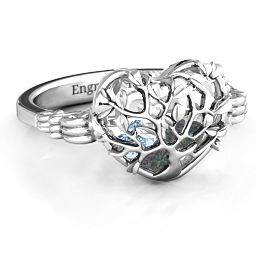 Caged Hearts Ring with 2-6 Stones in 925 Sterling Silver with Alexandrite, Aquamarine, Citrine, Smokey Quartz, and Pink Tourmaline