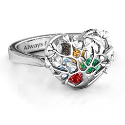 Caged Hearts Ring with 2-6 Stones in 925 Sterling Silver with Garnet, Emerald, Aquamarine, Citrine, Smokey Quartz, and Pink Tourmaline