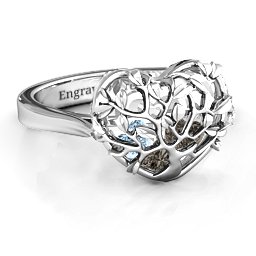 Caged Hearts Ring with 2-6 Stones in 925 Sterling Silver with Smokey Quartz, Aquamarine, Citrine, and Pink Tourmaline