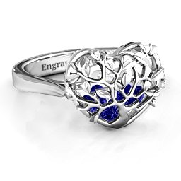Caged Hearts Ring with 2-6 Stones in 925 Sterling Silver with Blue Sapphire, Citrine, Smokey Quartz, and Pink Tourmaline