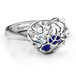Caged Hearts Ring with 2-6 Stones in 925 Sterling Silver with Blue Sapphire, Aquamarine, Citrine, Smokey Quartz, and Pink Tourmaline