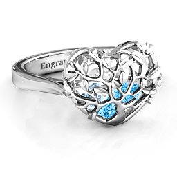 Caged Hearts Ring with 2-6 Stones in 925 Sterling Silver with Blue Topaz, Aquamarine, Citrine, Smokey Quartz, and Pink Tourmaline