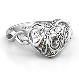 Caged Hearts Ring with 2-6 Stones in 925 Sterling Silver with Smokey Quartz, Citrine, and Pink Tourmaline