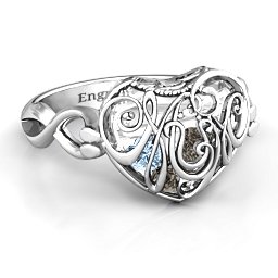 Caged Hearts Ring with 2-6 Stones in 925 Sterling Silver with Smokey Quartz, Aquamarine, Citrine, and Pink Tourmaline