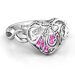 Caged Hearts Ring with 2-6 Stones in 925 Sterling Silver with Pink Tourmaline, Citrine, and Smokey Quartz