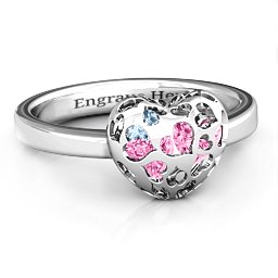 Petite Caged Hearts Ring with 1-3 Stones