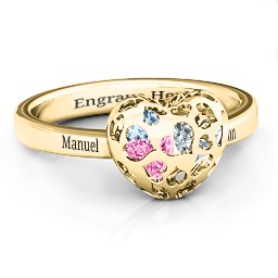 Petite Caged Hearts Ring with 1-3 Stones
