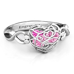 Petite Caged Hearts Ring with 1-3 Stones