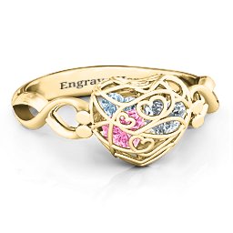 Petite Caged Hearts Ring with 1-3 Stones