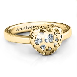 Petite Caged Hearts Ring with 1-3 Stones