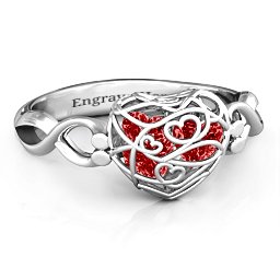 Petite Caged Hearts Ring with 1-3 Stones in 925 Sterling Silver