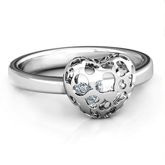 Heart Cut-out Petite Caged Hearts Ring with Classic Band