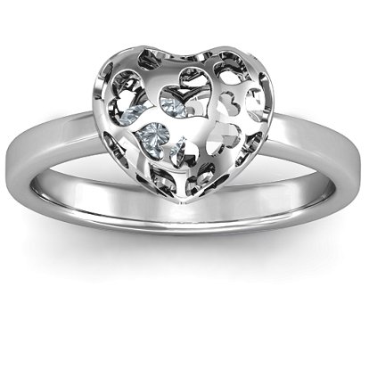 Petite Caged Hearts Ring with 1-3 Stones | Jewlr
