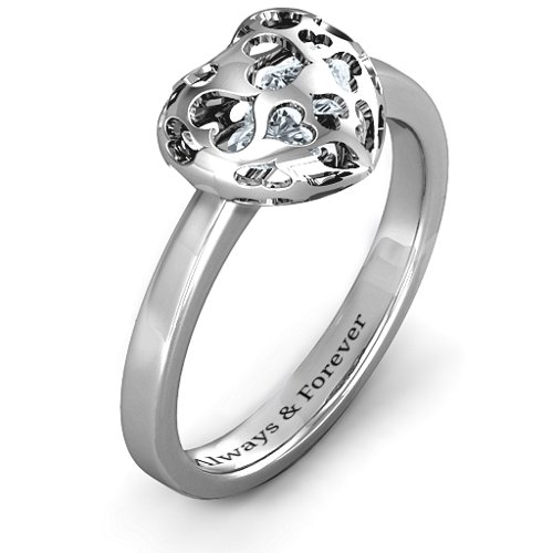 Heart Cut-out Petite Caged Hearts Ring with Classic Band