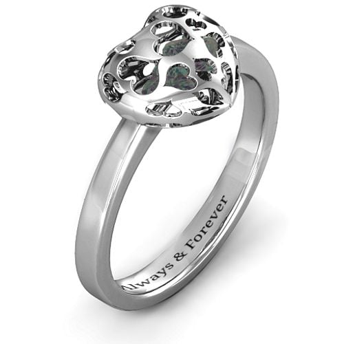 Heart Cut-out Petite Caged Hearts Ring with Classic Band