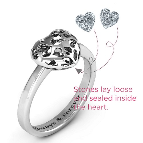Heart Cut-out Petite Caged Hearts Ring with Classic Band