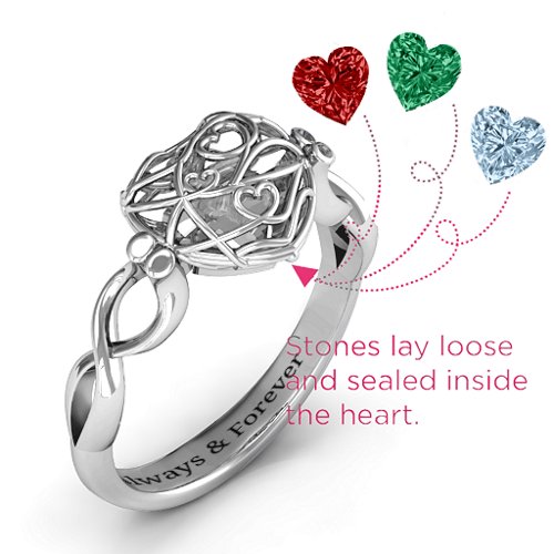 Encased in Love Petite Caged Hearts Ring with Infinity Band