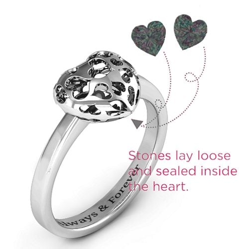 Heart Cut-out Petite Caged Hearts Ring with Classic Band